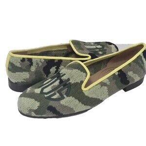 Stubbs & Wootton Needlepoint Camo Green Women's Loafers Shoe 9 AA NEW! $625